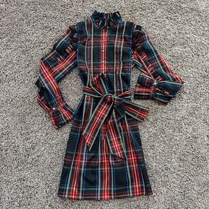 J. Crew tartan belted ruffle dress XXS